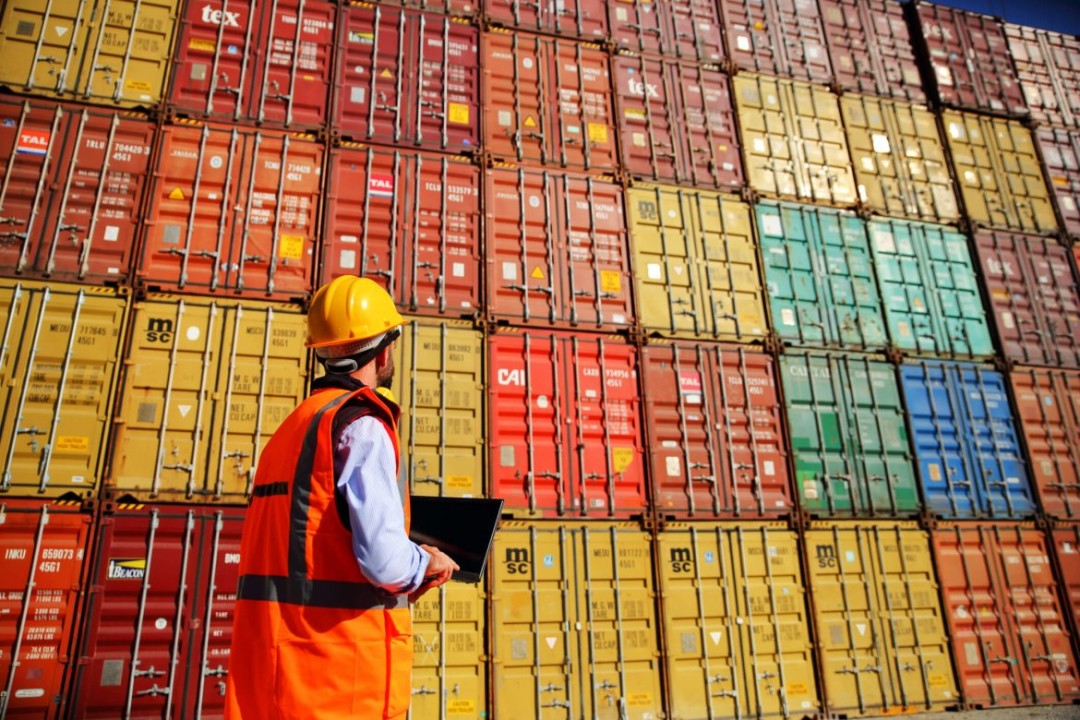 Container yard with inspector